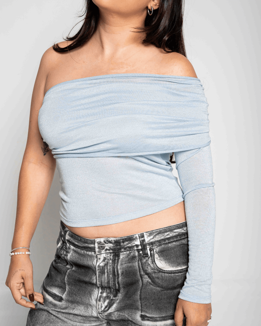 Top Syra Baby Blue Glitter - Nítida