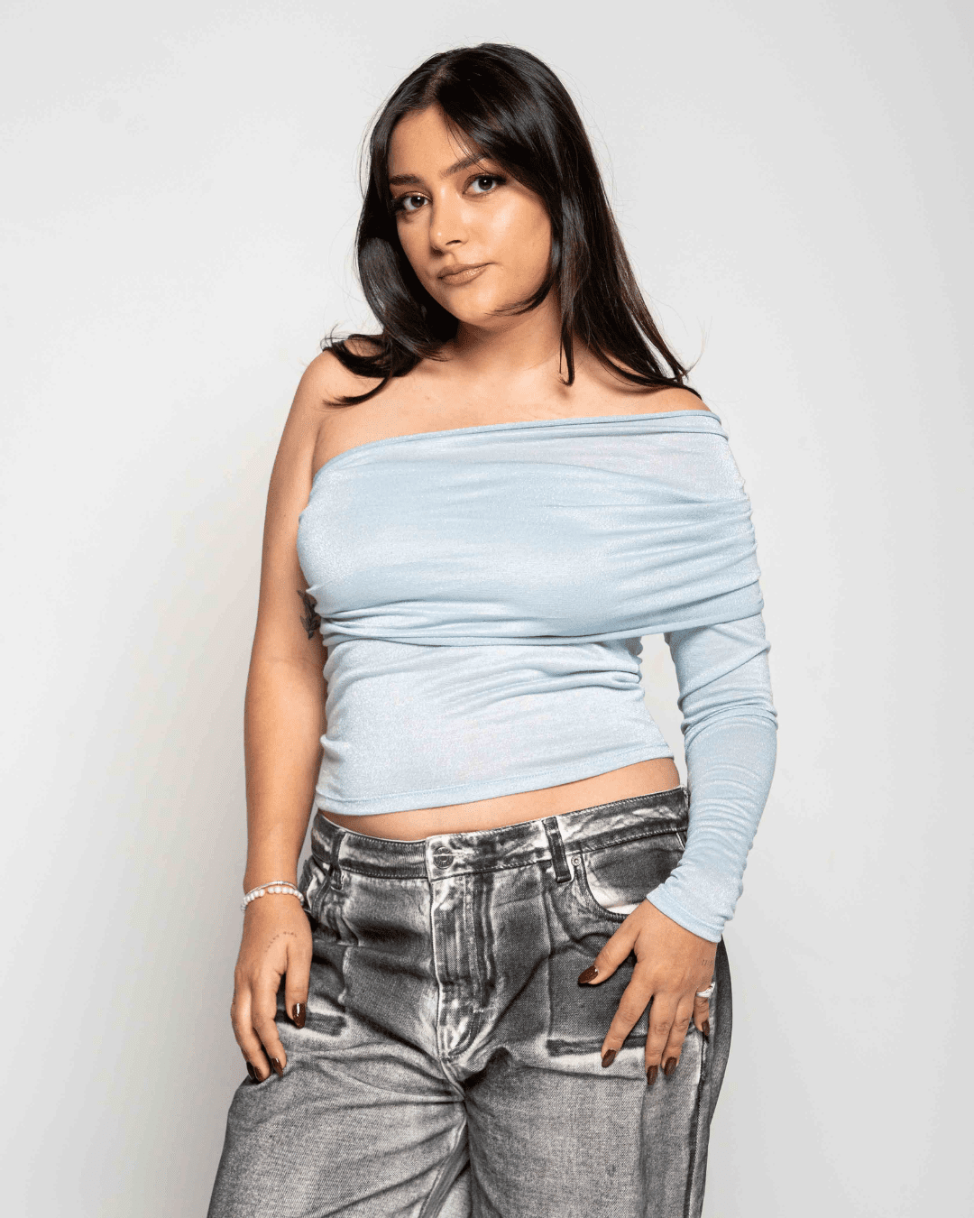 Top Syra Baby Blue Glitter - Nítida